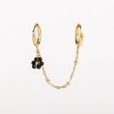 mono boucles d'oreilles en acier inoxydable avec fleur noir pour femme 