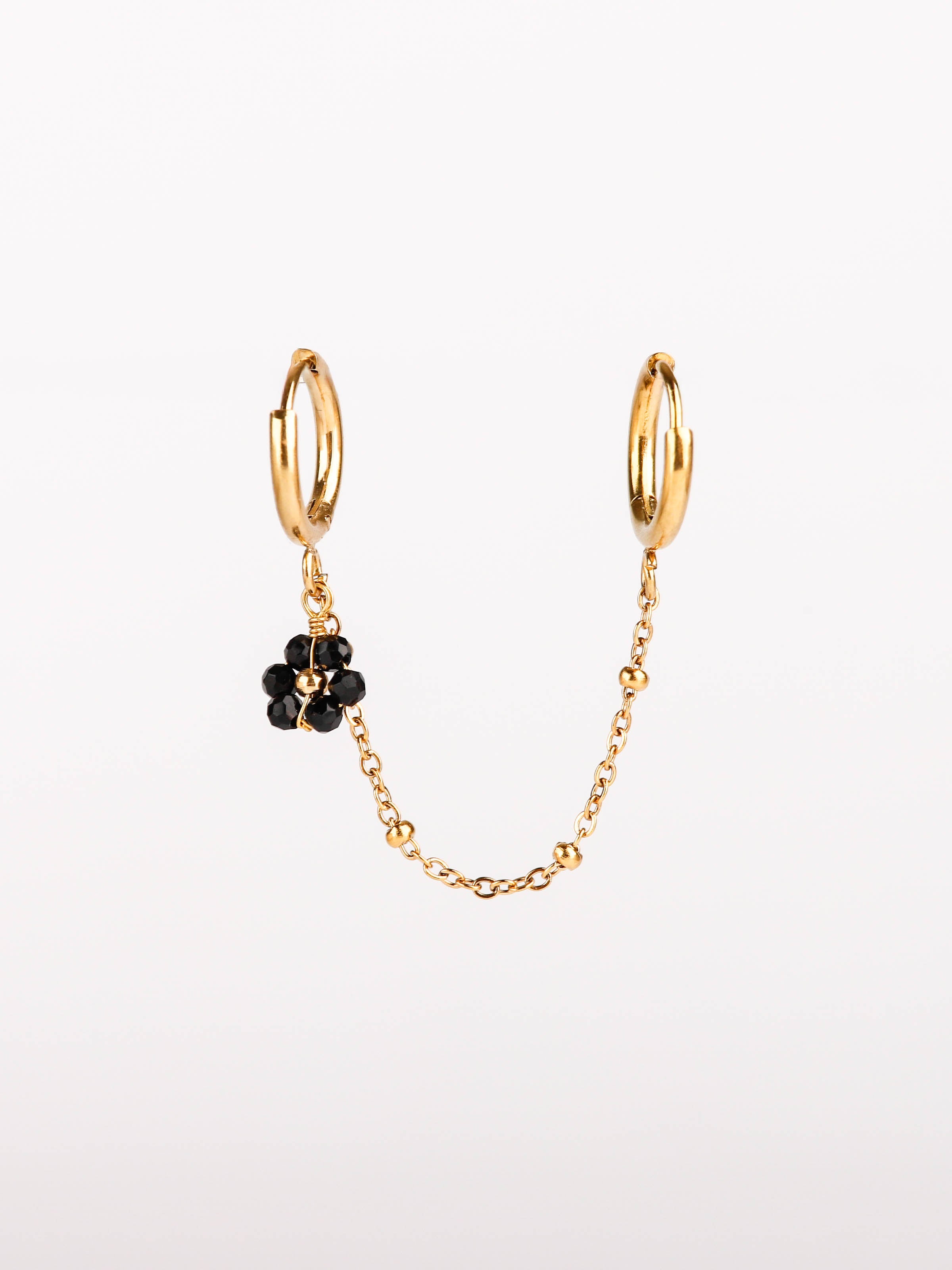 mono boucles d'oreilles en acier inoxydable avec fleur noir pour femme 