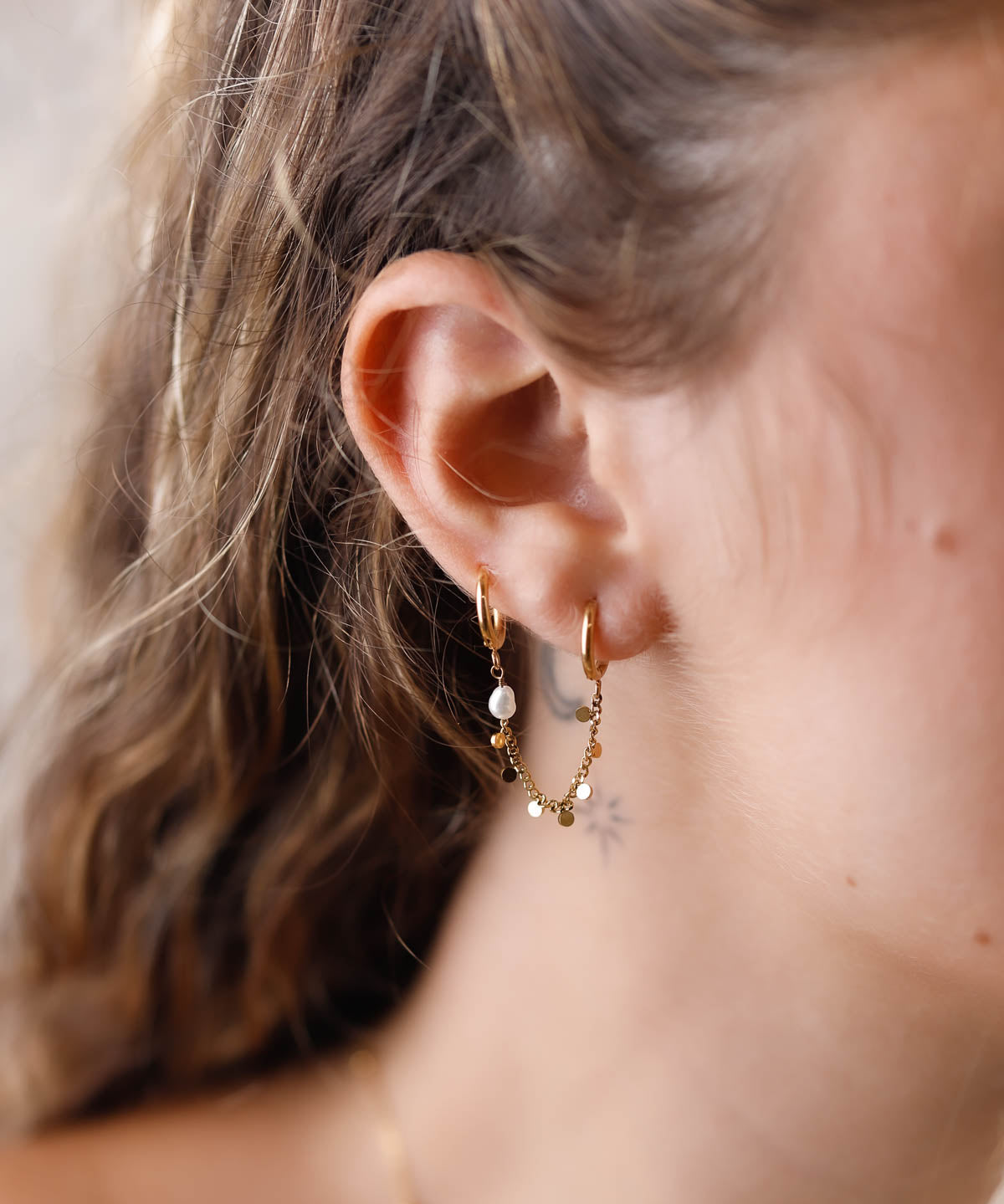 mono boucles en acier inoxydable et perle pour femme 