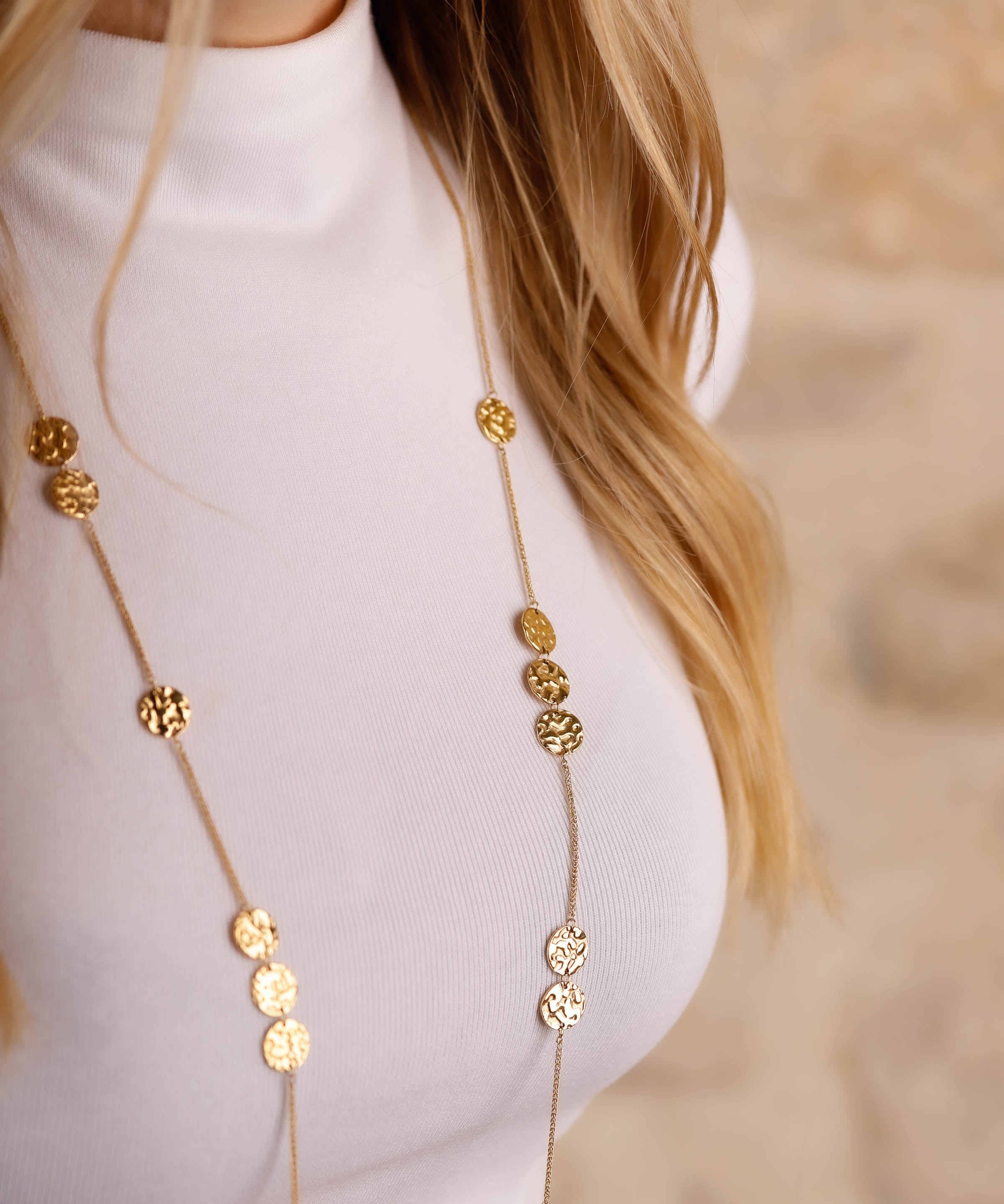 collier sautoir martelés en acier inoxydable pour femme