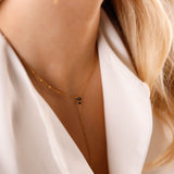 collier sautoir en acier inoxydable et onyx pour femme 