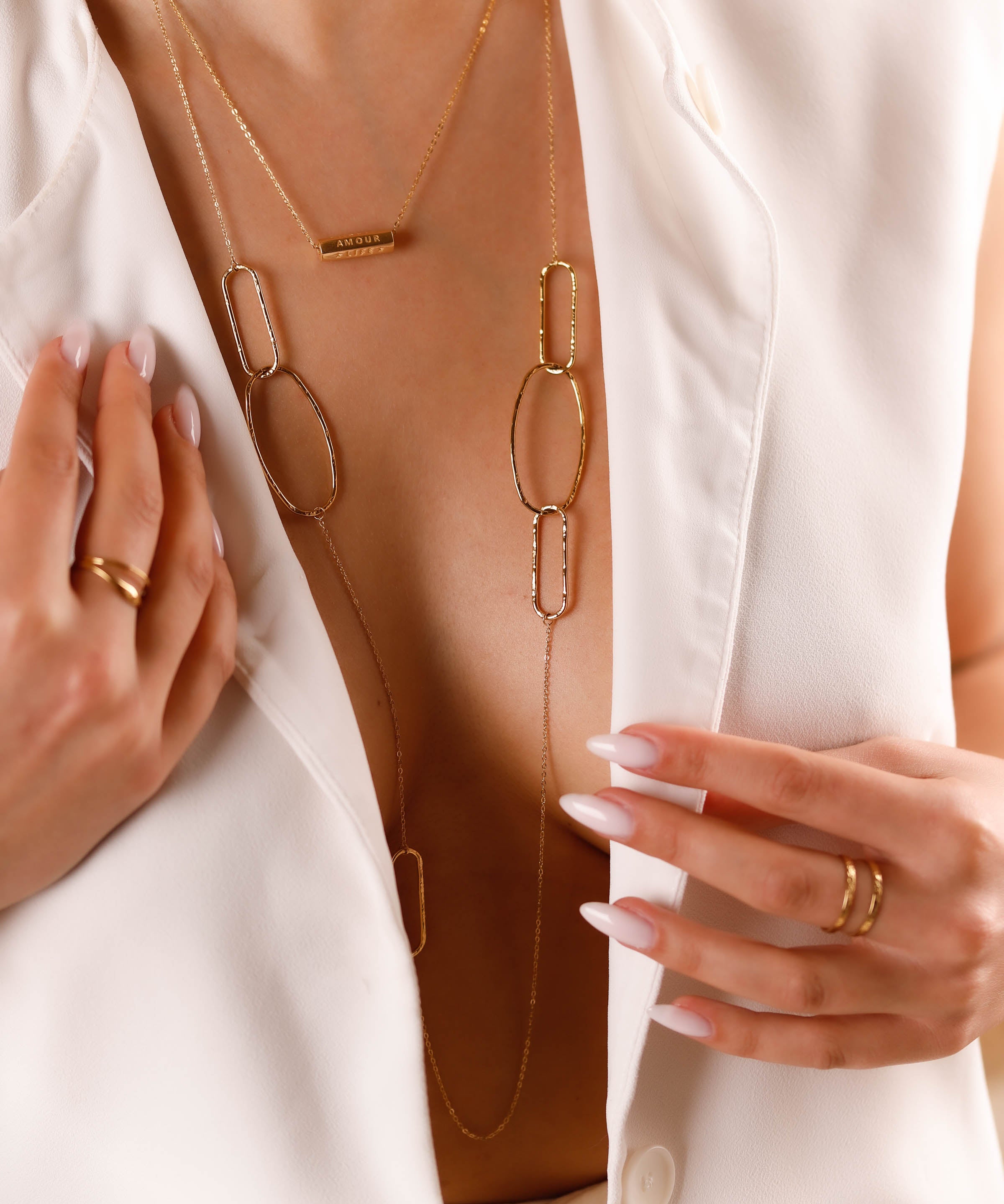 collier sautoir en acier inoxydable avec maillons pour femme 