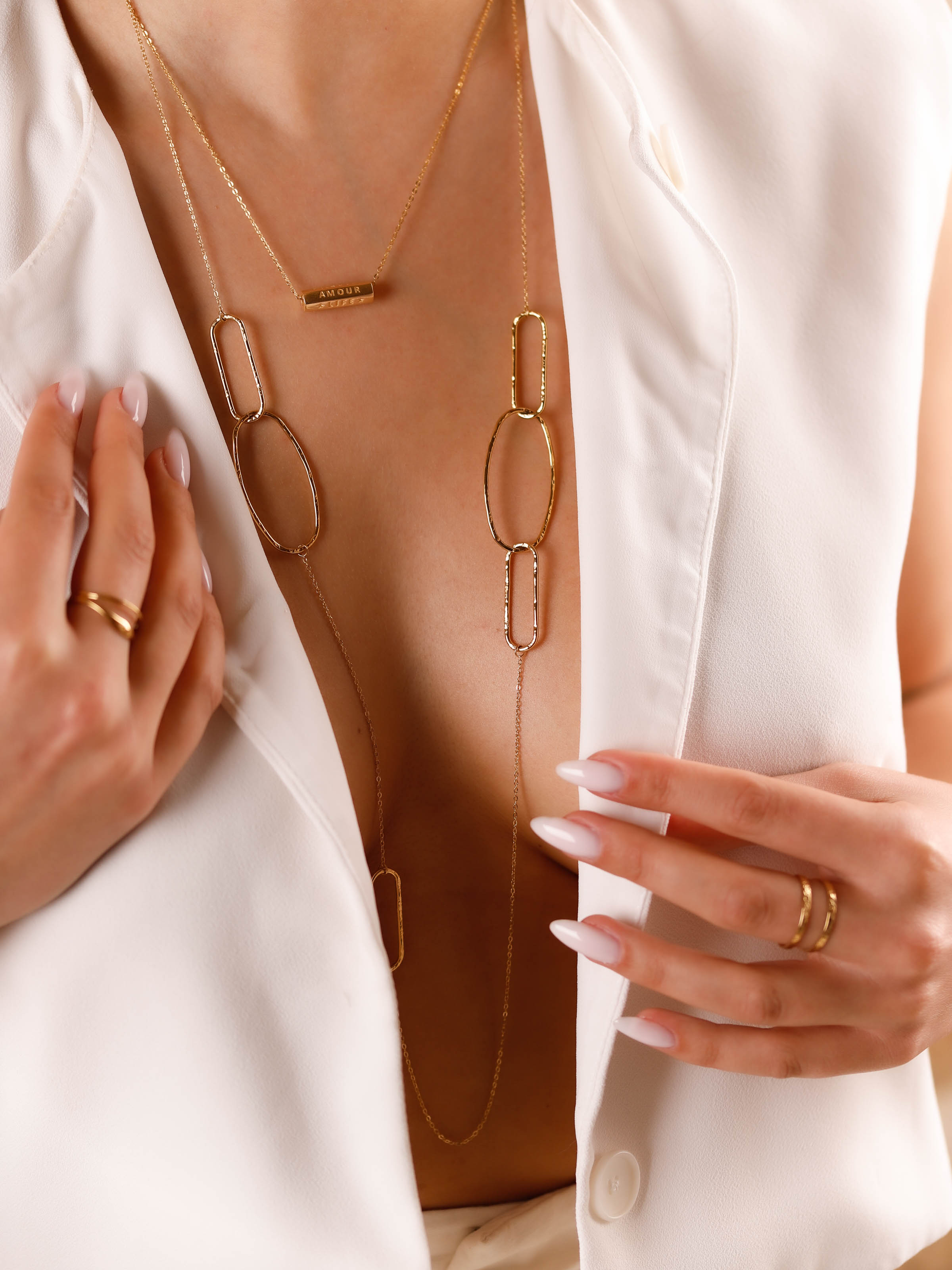collier sautoir en acier inoxydable avec maillons pour femme 